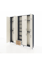 Arges Dolap 10 Raflı 2 Çekmeceli 4 Askılı 220x30x243 Antrasit-Aytaşı/Çam