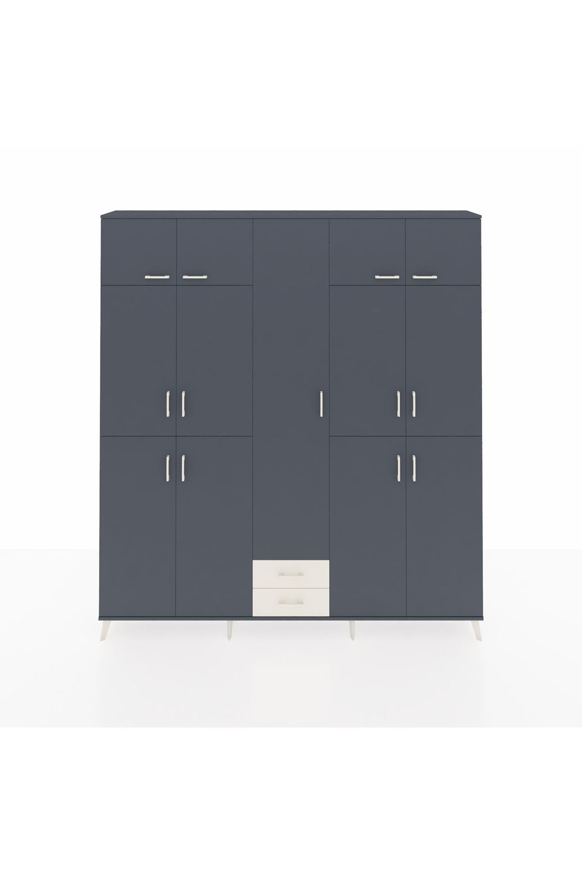 Arges Dolap 10 Raflı 2 Çekmeceli 4 Askılı 220x30x243 Antrasit-Antrasit/Aytaşı