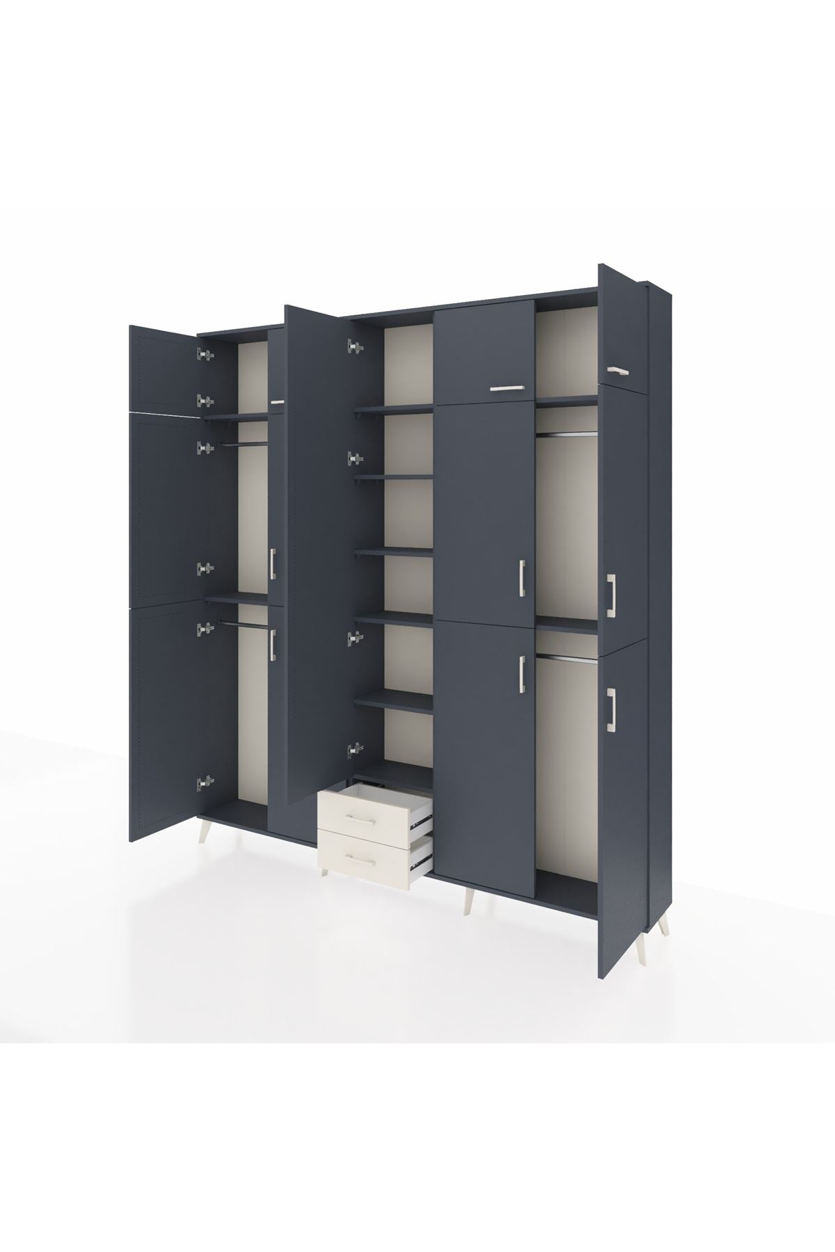 Arges Dolap 10 Raflı 2 Çekmeceli 4 Askılı 220x30x243 Antrasit-Antrasit/Aytaşı