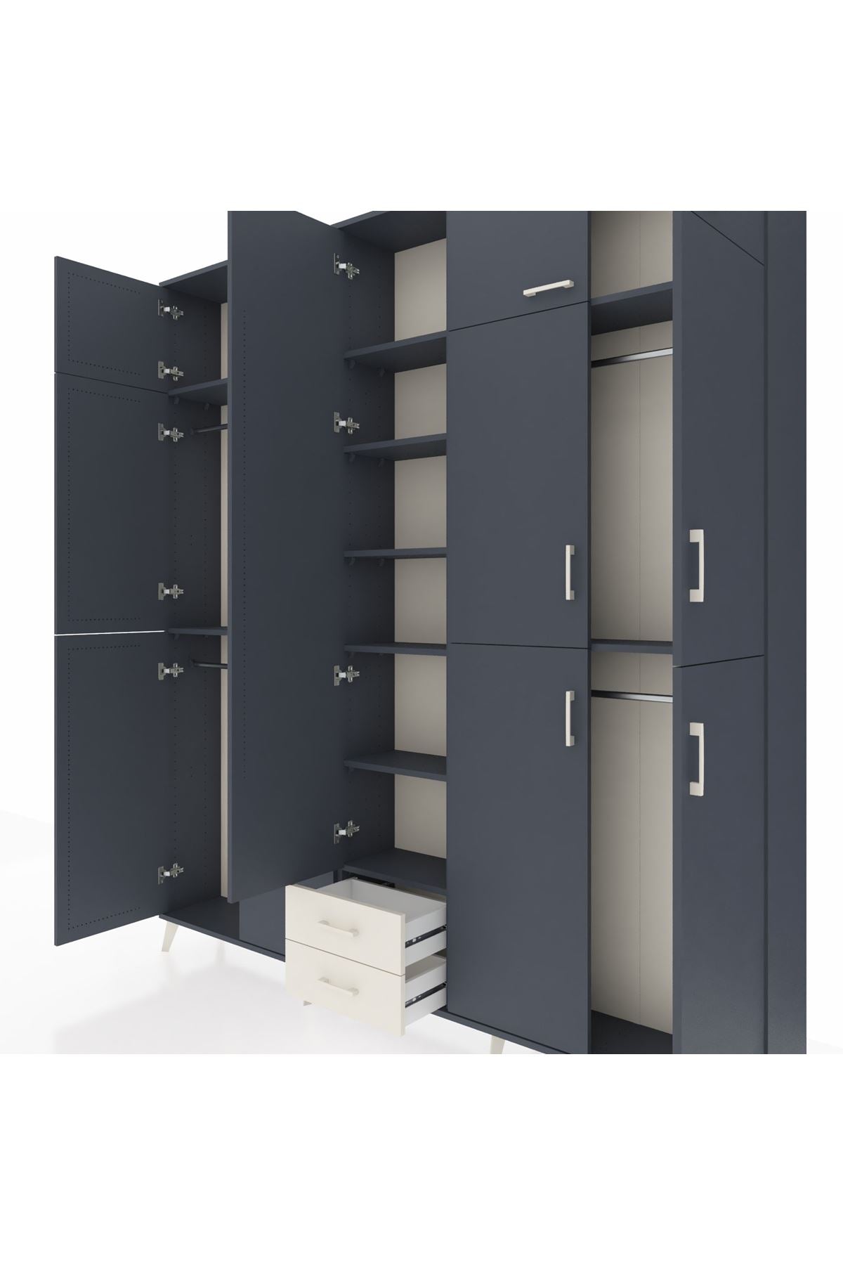 Arges Dolap 10 Raflı 2 Çekmeceli 4 Askılı 220x30x243 Antrasit-Antrasit/Aytaşı