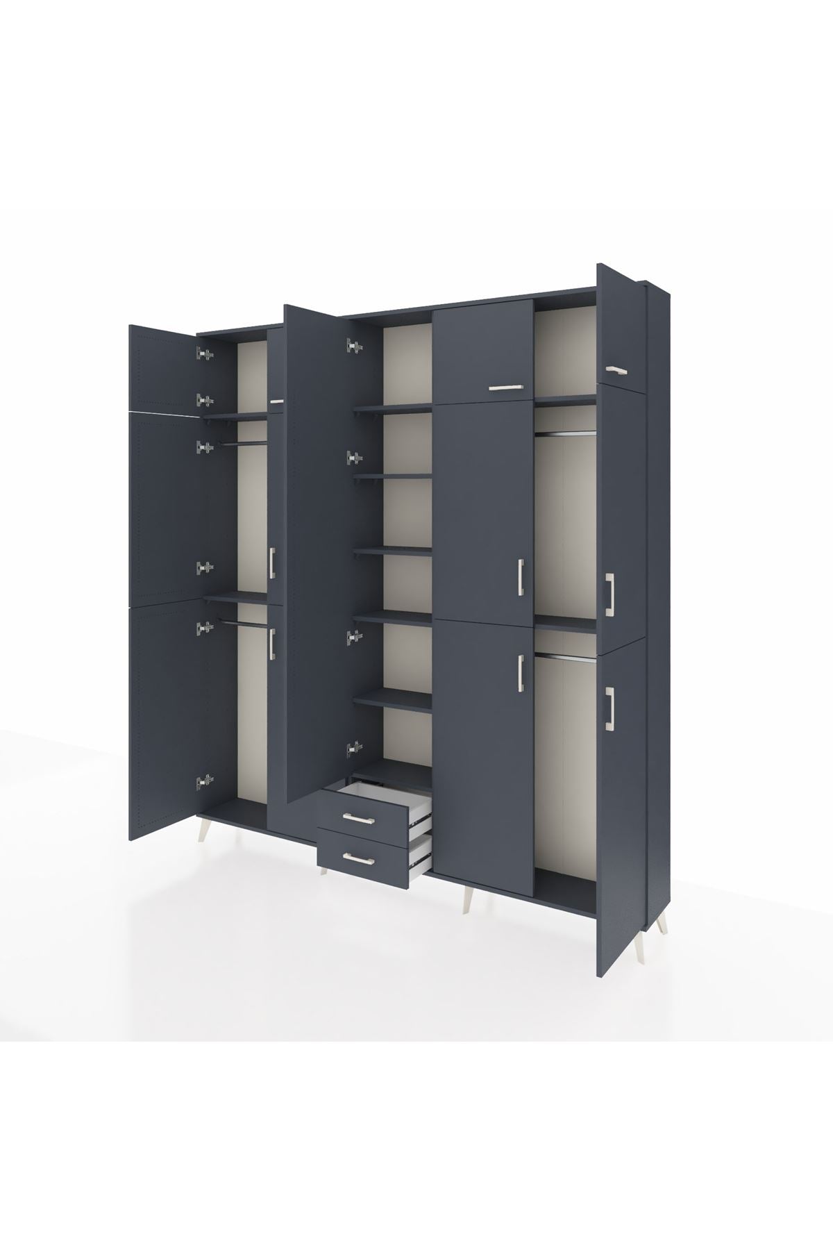 Arges Gardrop 10 Raflı 2 Çekmeceli 4 Askılı 220x30x243 Antrasit-Antrasit