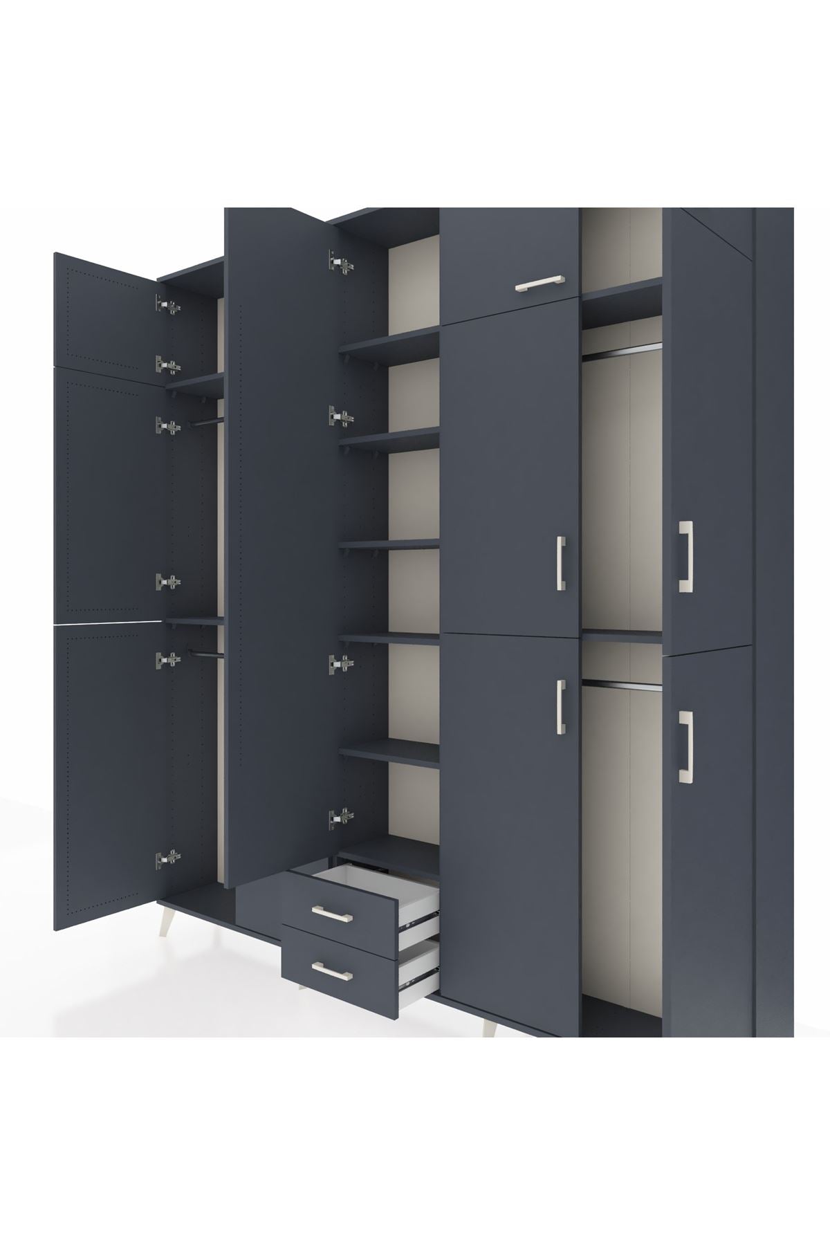 Arges Gardrop 10 Raflı 2 Çekmeceli 4 Askılı 220x30x243 Antrasit-Antrasit