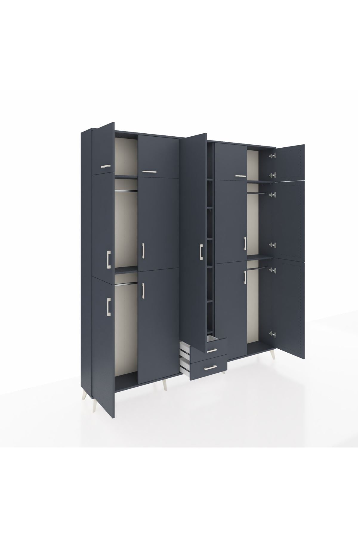 Arges Gardrop 10 Raflı 2 Çekmeceli 4 Askılı 220x30x243 Antrasit-Antrasit