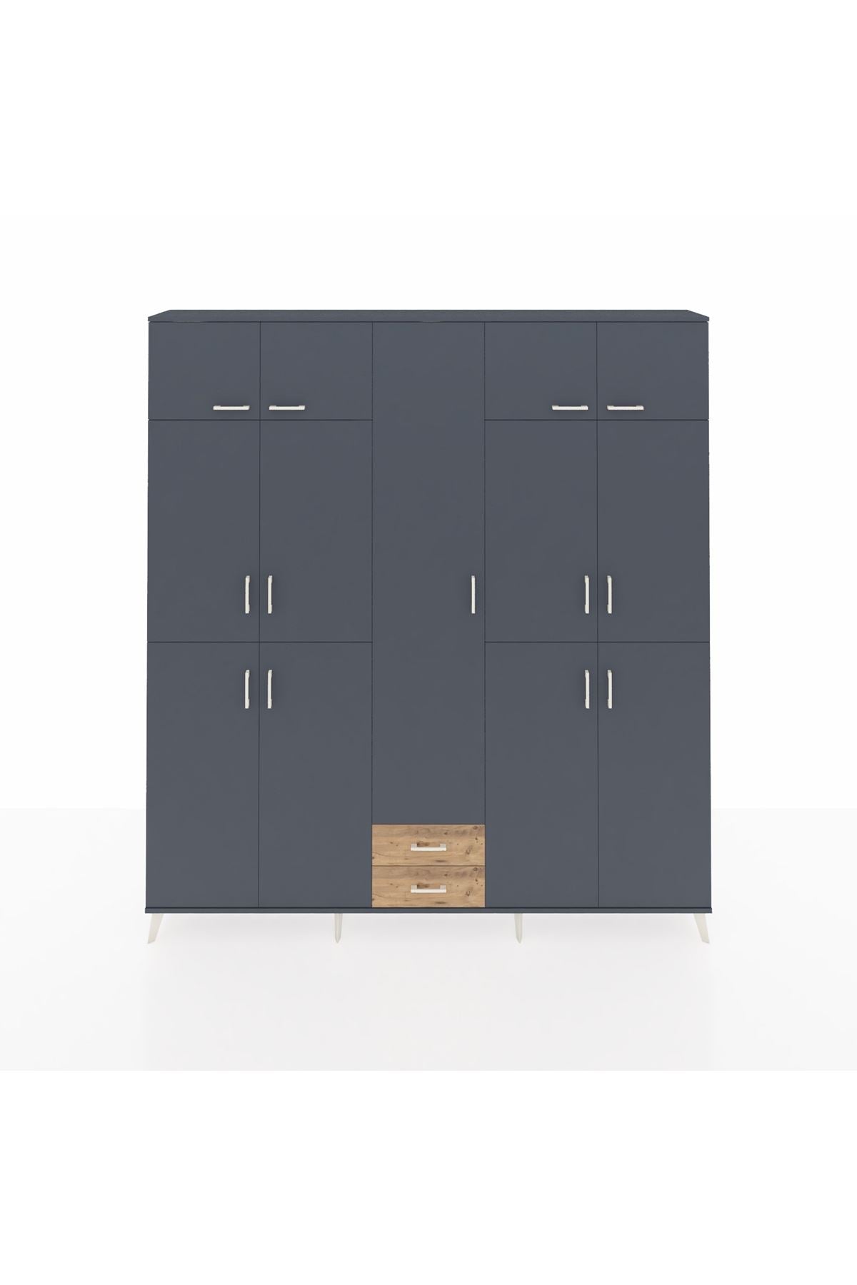 Arges Dolap 10 Raflı 2 Çekmeceli 4 Askılı 220x30x243 Antrasit-Antrasit/Çam