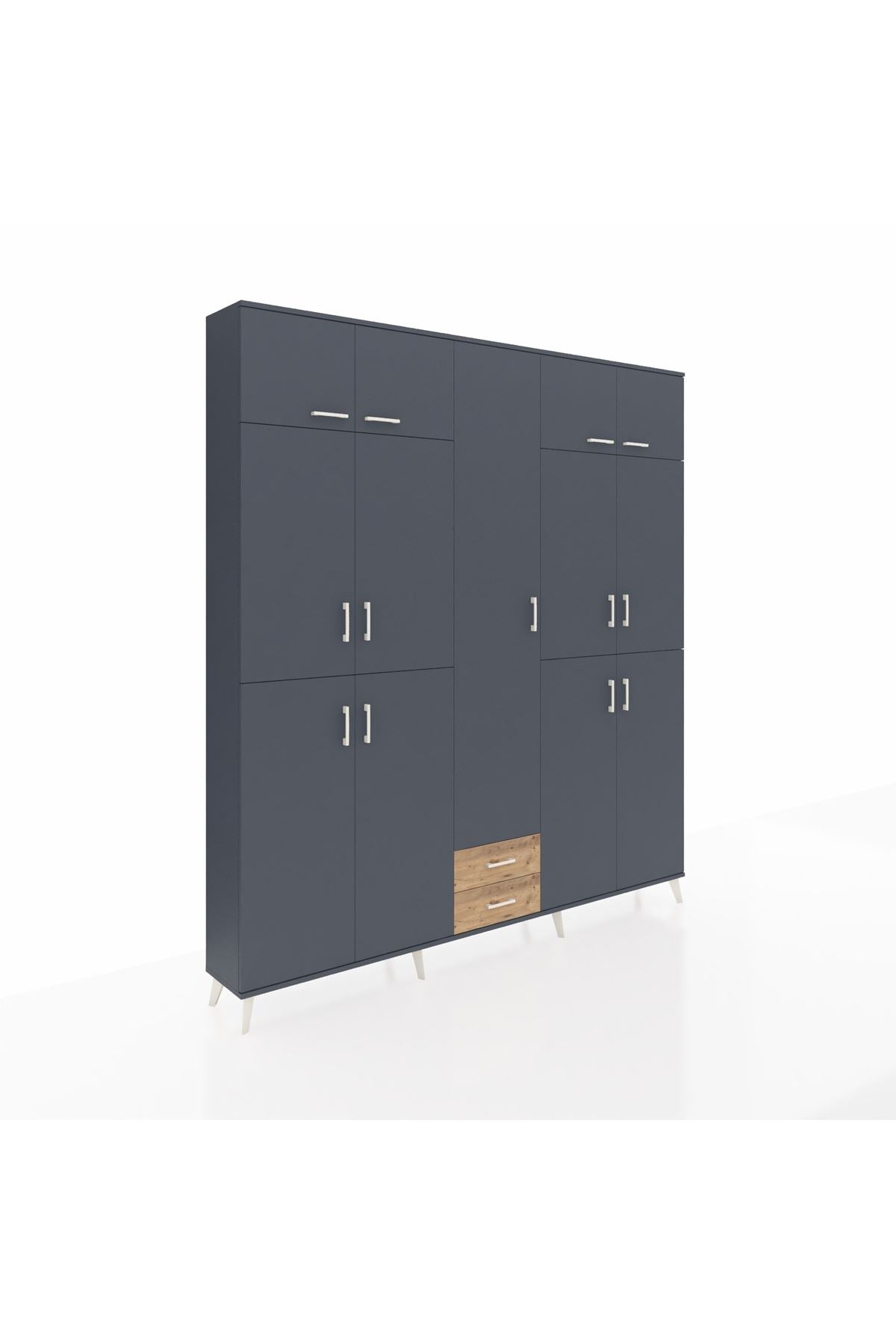 Arges Dolap 10 Raflı 2 Çekmeceli 4 Askılı 220x30x243 Antrasit-Antrasit/Çam