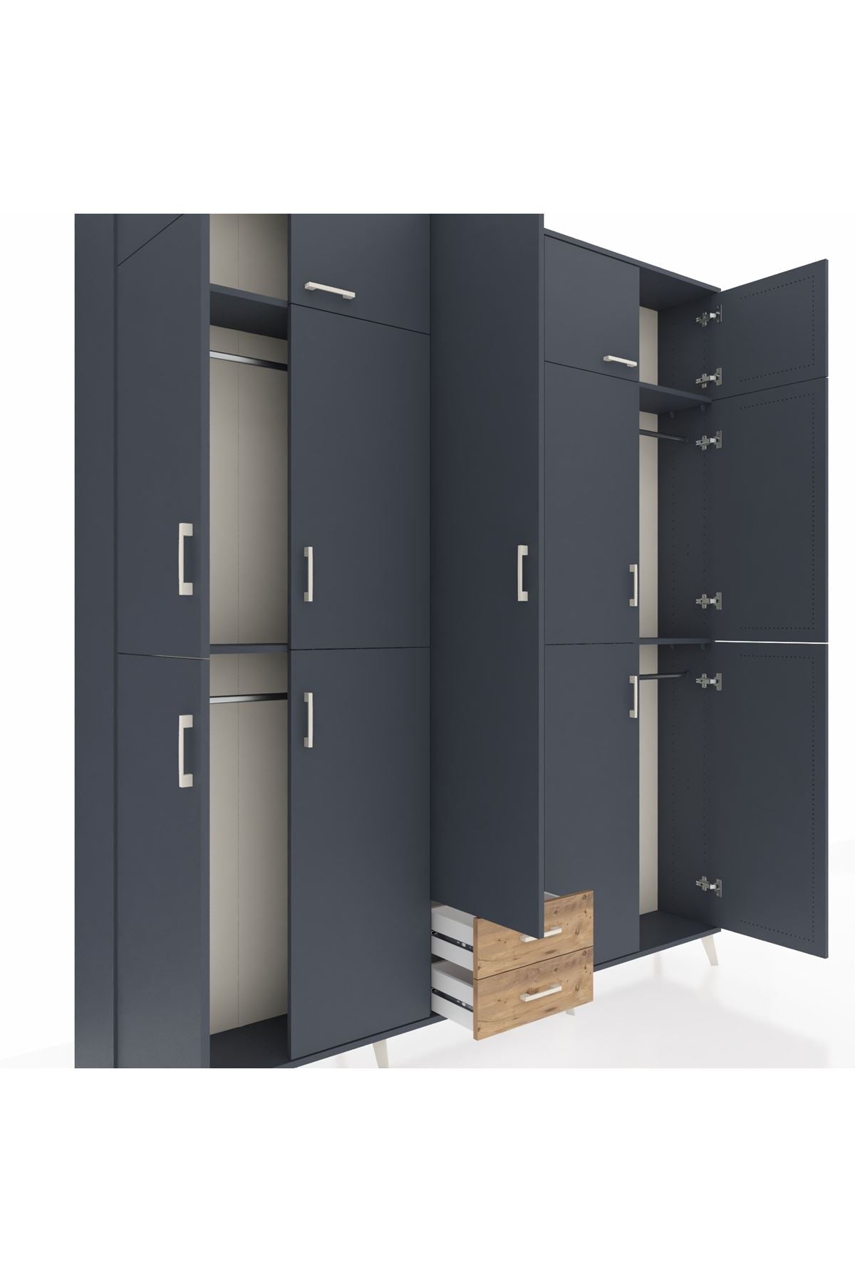 Arges Dolap 10 Raflı 2 Çekmeceli 4 Askılı 220x30x243 Antrasit-Antrasit/Çam