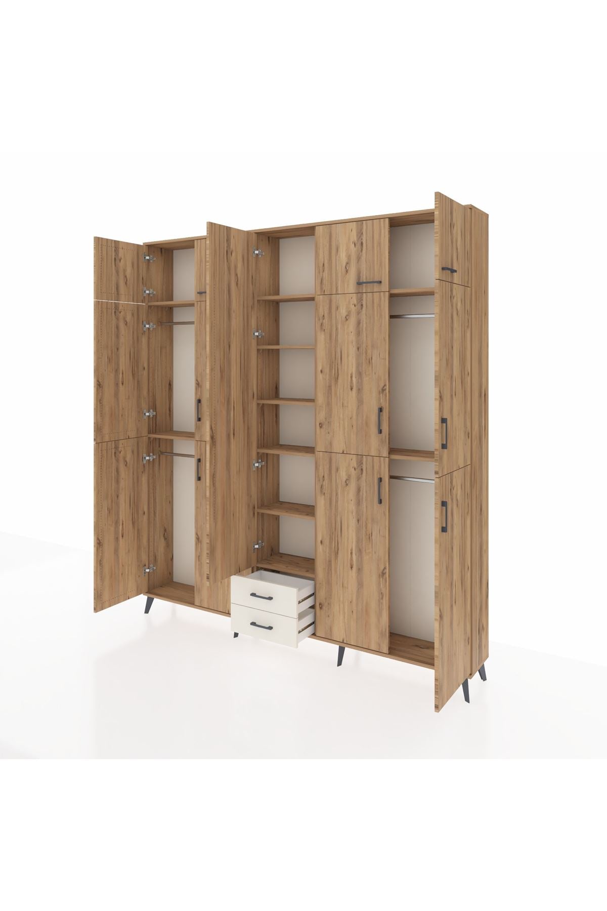 Arges Dolap 10 Raflı 2 Çekmeceli 4 Askılı 220x30x243 Çam-Çam/Aytaşı