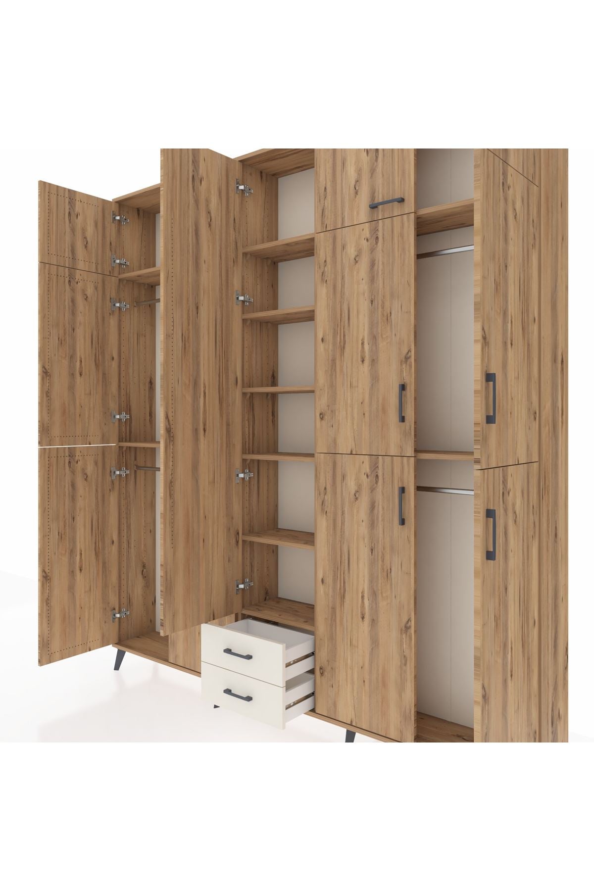 Arges Dolap 10 Raflı 2 Çekmeceli 4 Askılı 220x30x243 Çam-Çam/Aytaşı