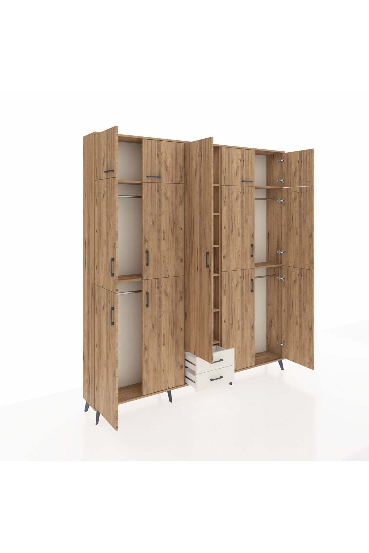 Arges Dolap 10 Raflı 2 Çekmeceli 4 Askılı 220x30x243 Çam-Çam/Aytaşı