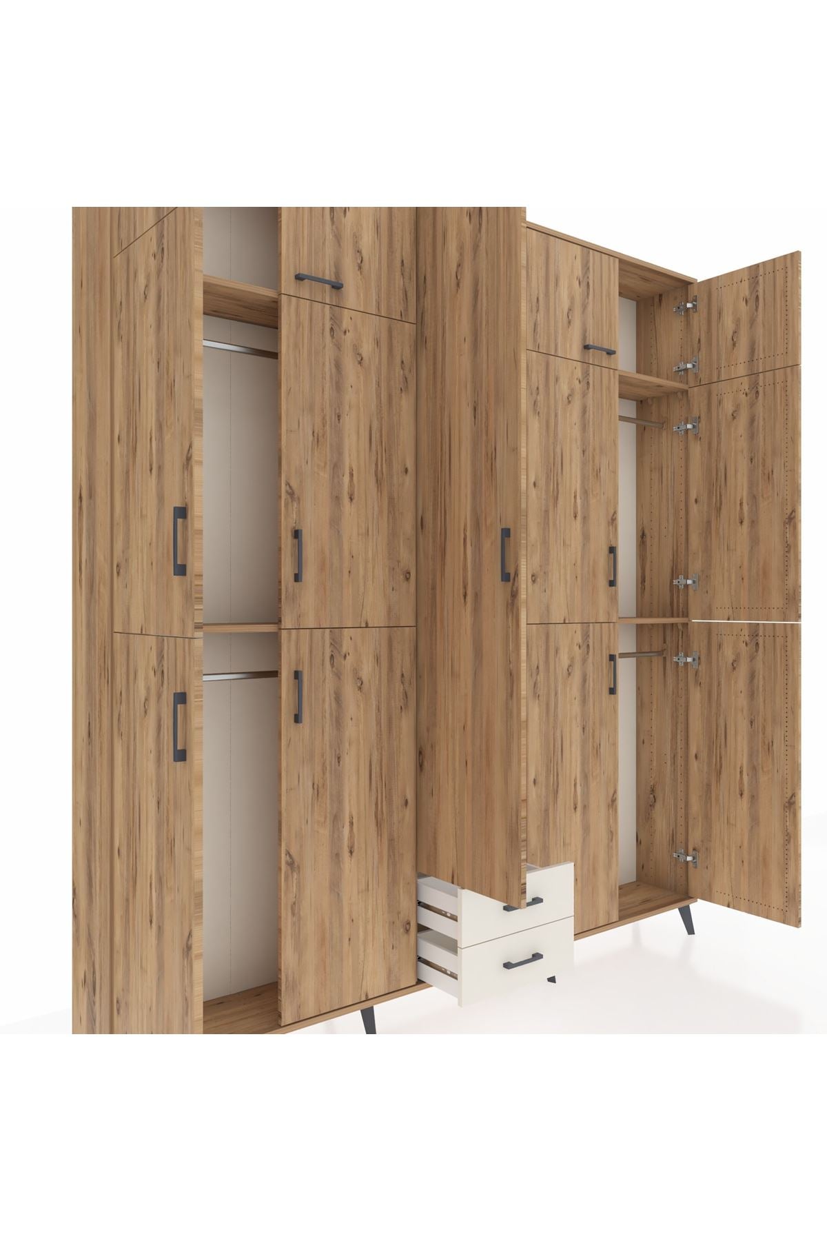 Arges Dolap 10 Raflı 2 Çekmeceli 4 Askılı 220x30x243 Çam-Çam/Aytaşı