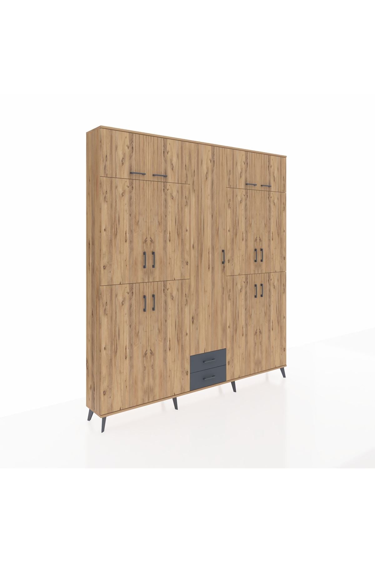 Arges Dolap 10 Raflı 2 Çekmeceli 4 Askılı 220x30x243 Çam-Çam/Antrasit