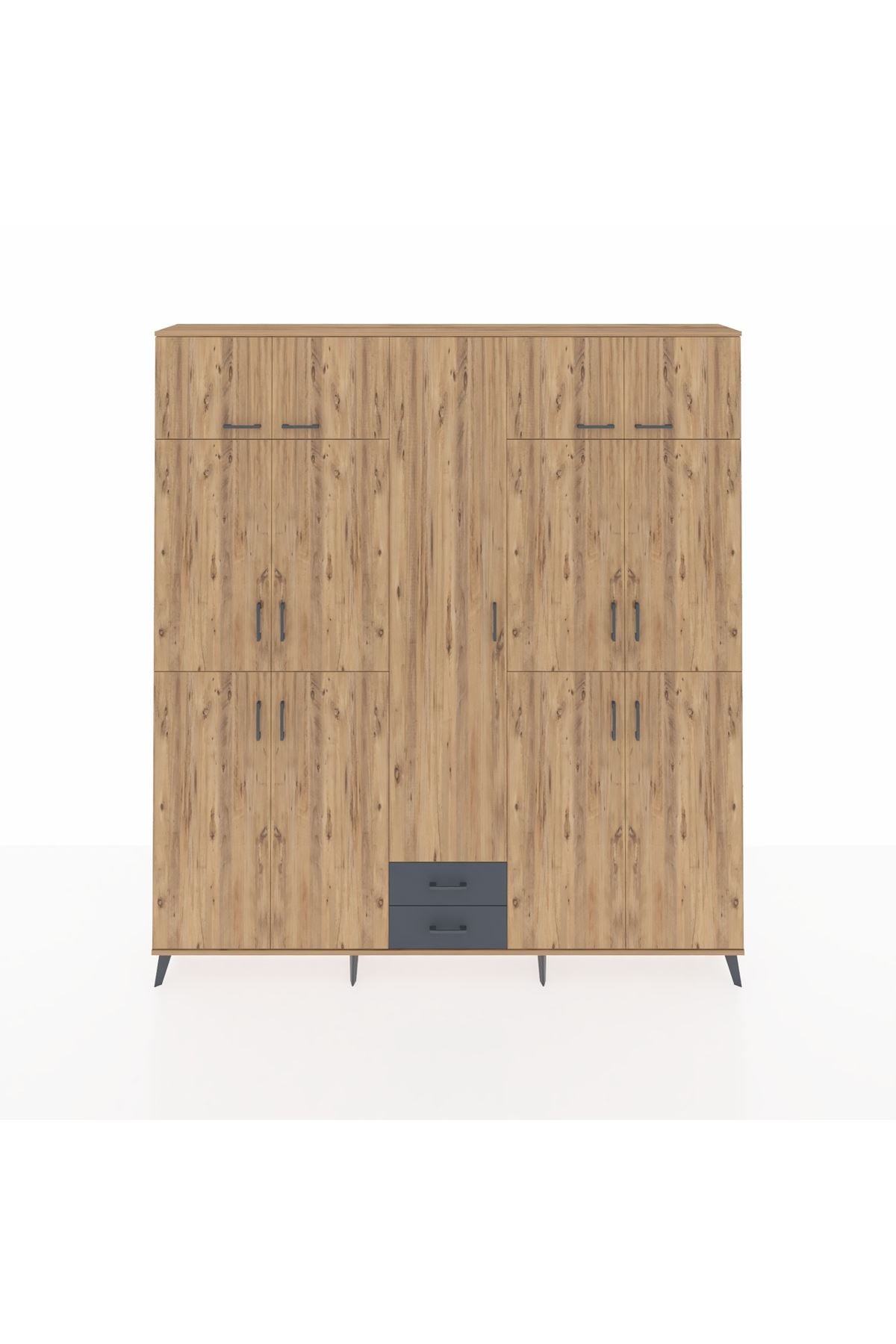 Arges Dolap 10 Raflı 2 Çekmeceli 4 Askılı 220x30x243 Çam-Çam/Antrasit