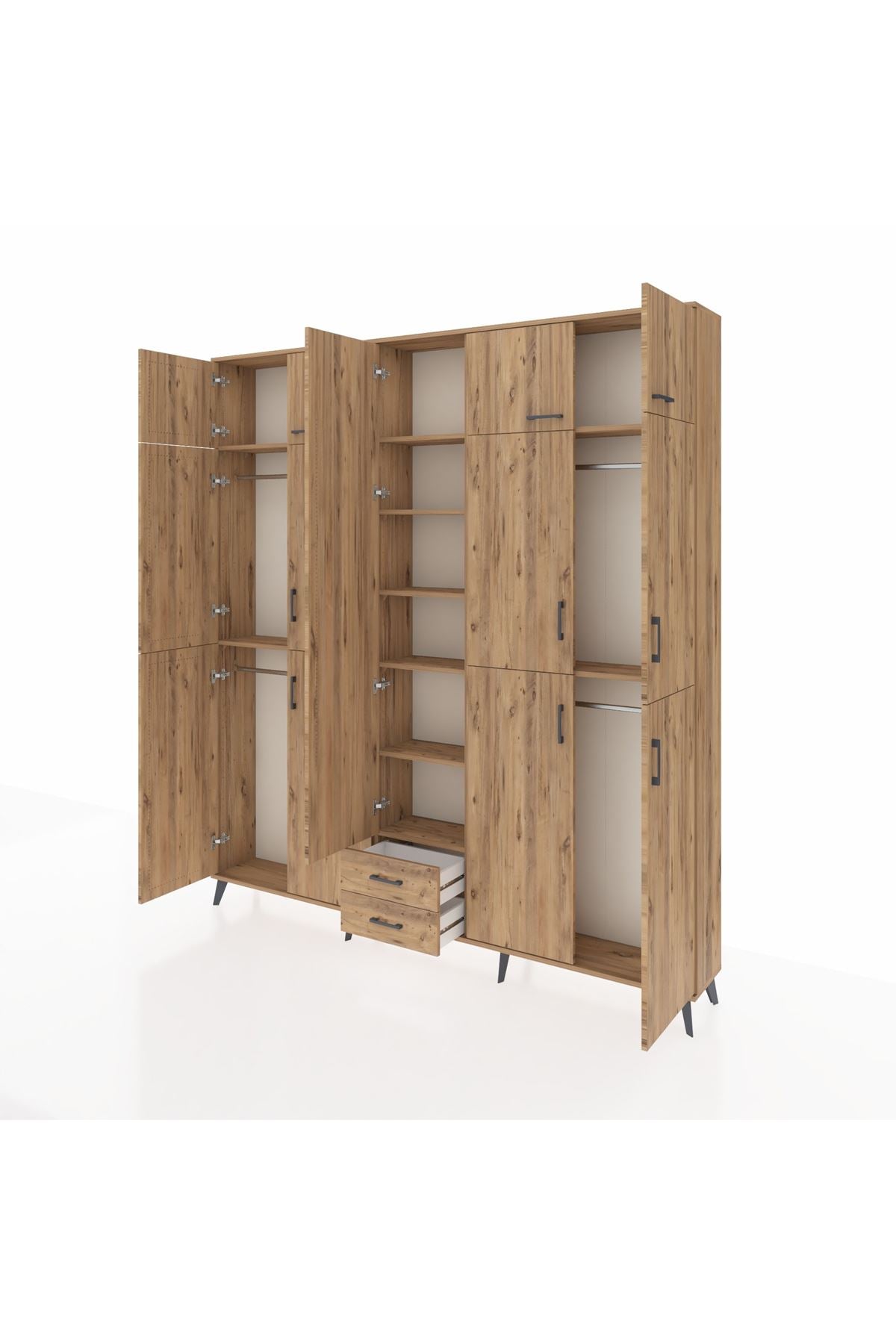 Arges Gardrop 10 Raflı 2 Çekmeceli 4 Askılı 220x30x243 Çam-Çam