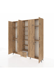 Arges Gardrop 10 Raflı 2 Çekmeceli 4 Askılı 220x30x243 Çam-Çam