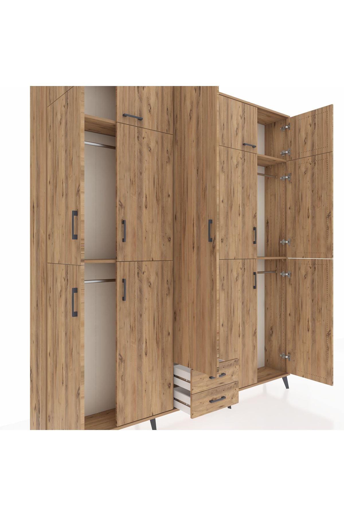 Arges Gardrop 10 Raflı 2 Çekmeceli 4 Askılı 220x30x243 Çam-Çam