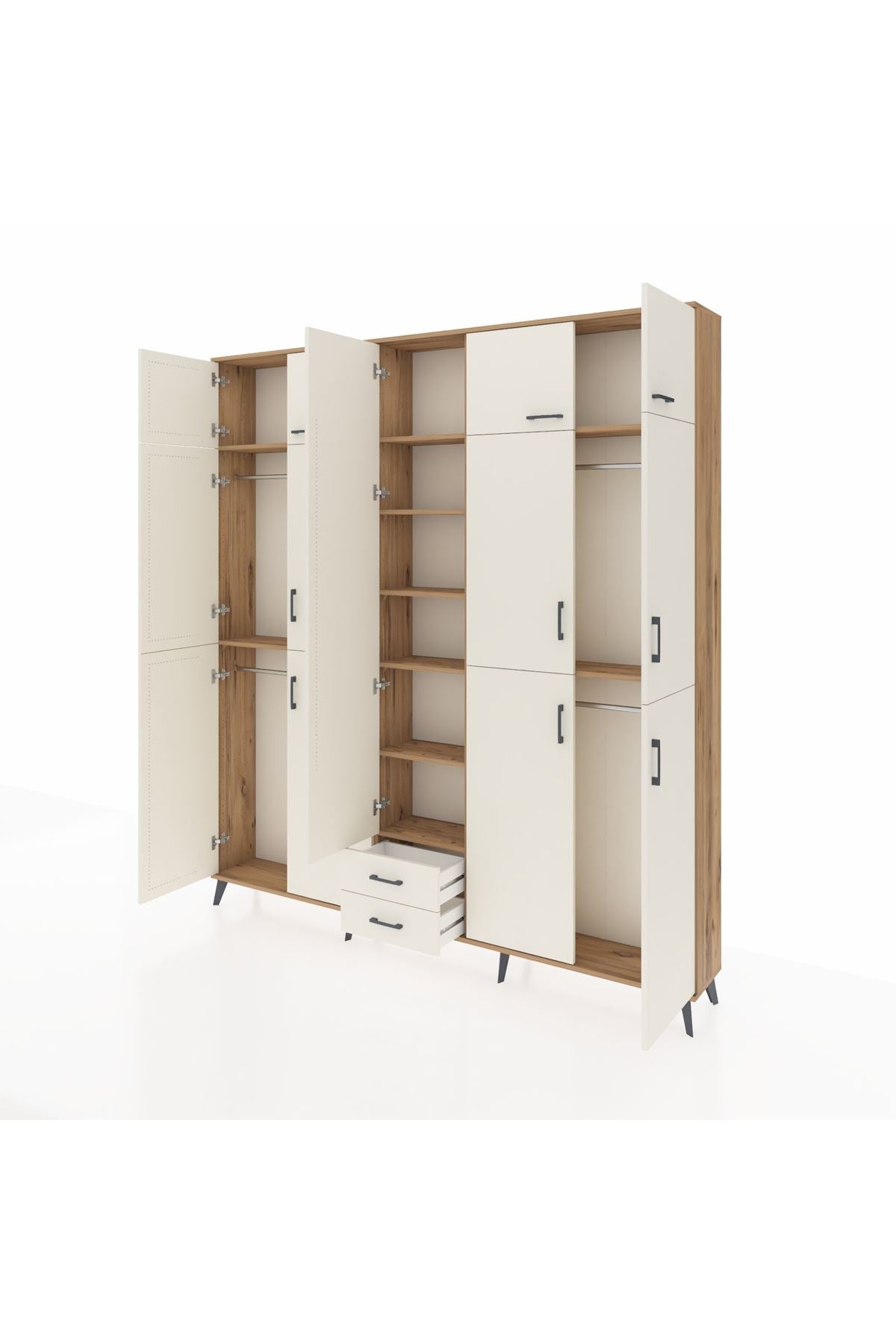 Arges Gardrop 10 Raflı 2 Çekmeceli 4 Askılı 220x30x243 Çam-Aytaşı