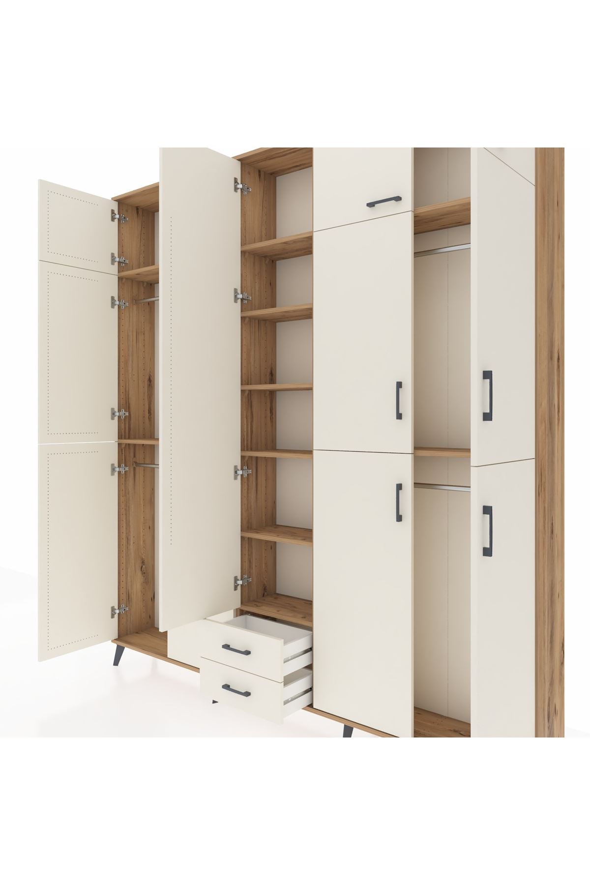 Arges Gardrop 10 Raflı 2 Çekmeceli 4 Askılı 220x30x243 Çam-Aytaşı