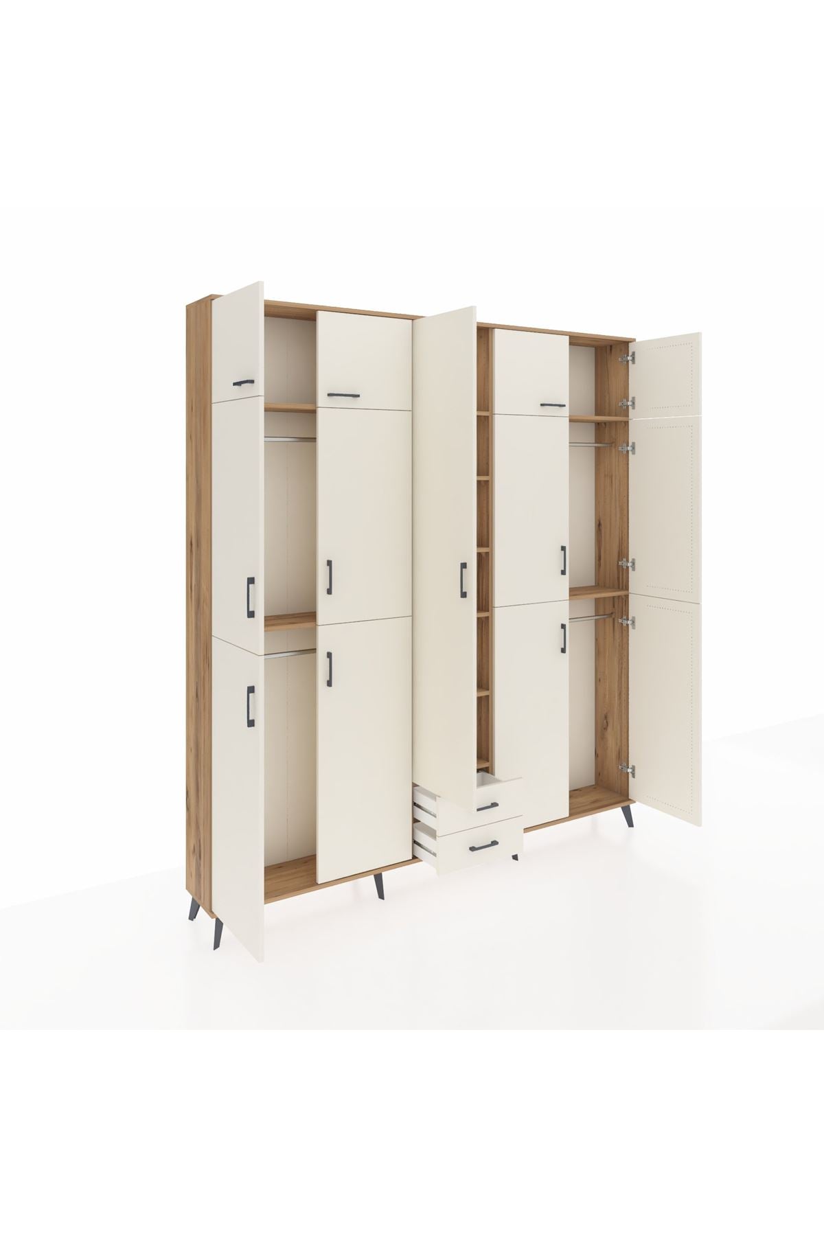 Arges Gardrop 10 Raflı 2 Çekmeceli 4 Askılı 220x30x243 Çam-Aytaşı