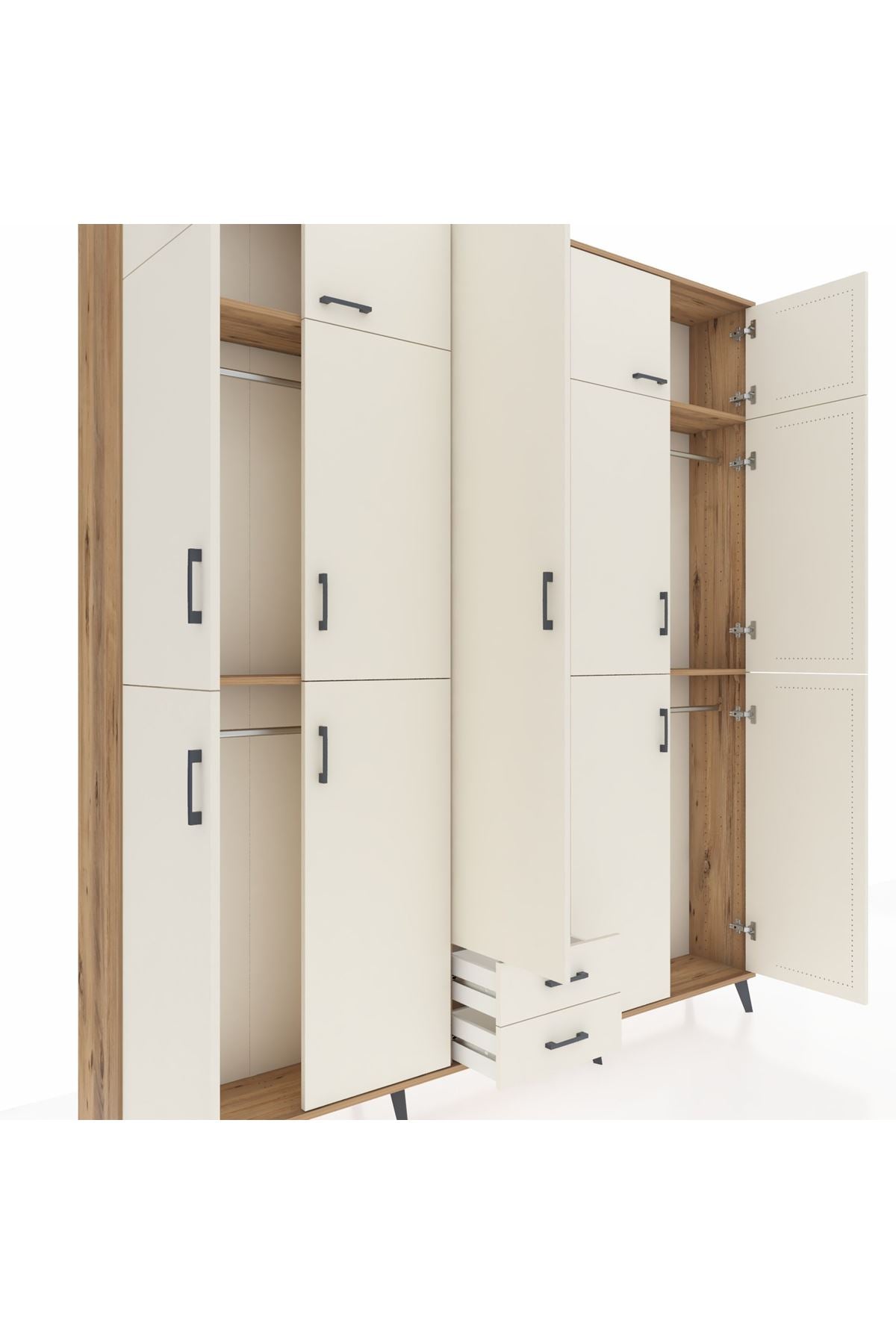 Arges Gardrop 10 Raflı 2 Çekmeceli 4 Askılı 220x30x243 Çam-Aytaşı