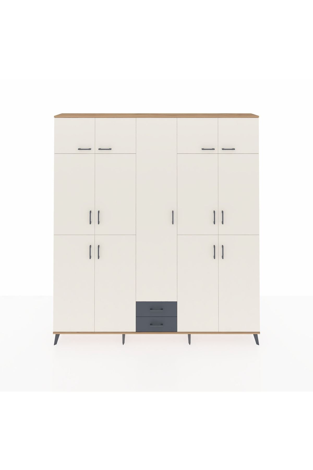 Arges Dolap 10 Raflı 2 Çekmeceli 4 Askılı 220x30x243 Çam-Aytaşı/Antrasit