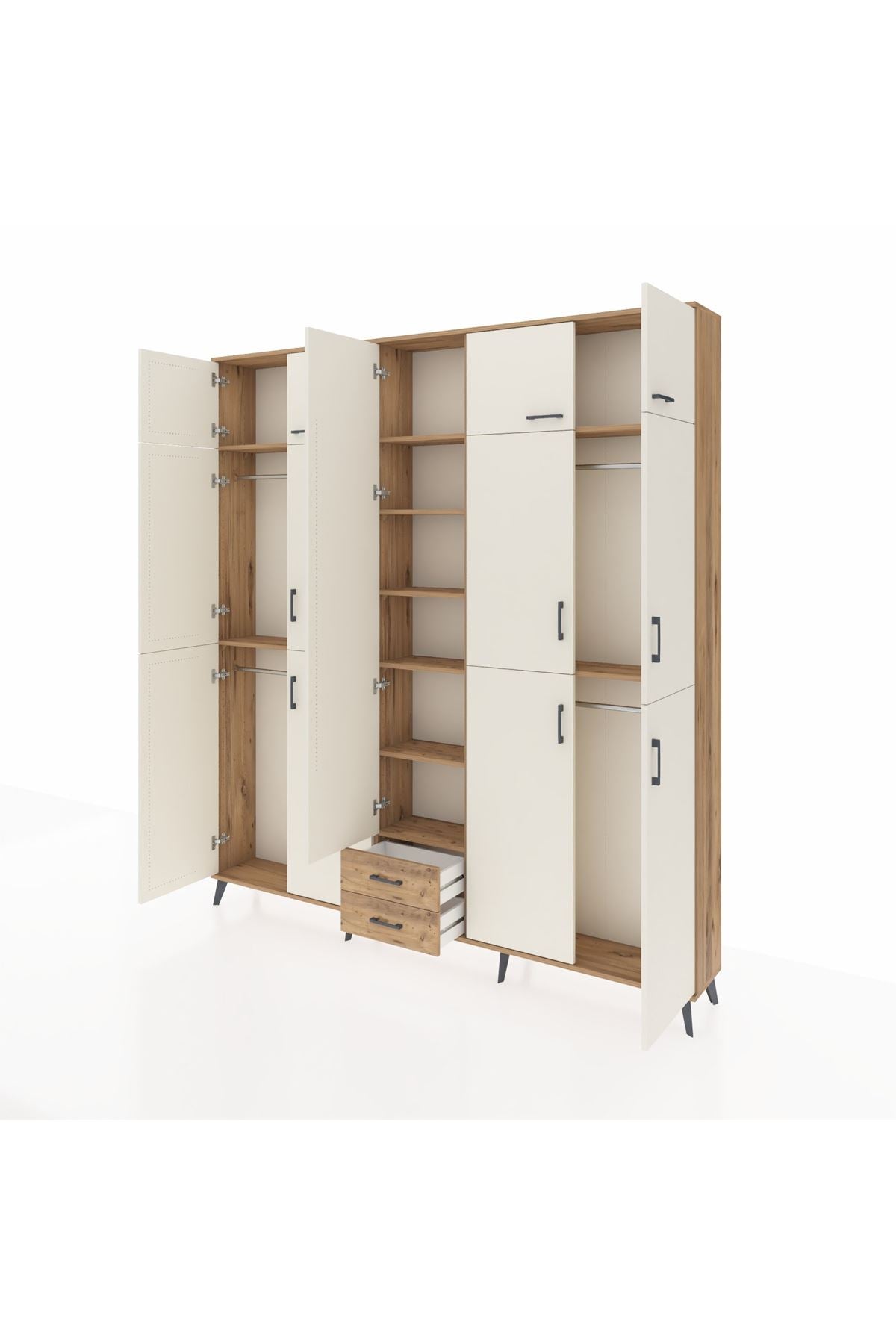 Arges Dolap 10 Raflı 2 Çekmeceli 4 Askılı 220x30x243 Çam-Aytaşı/Çam