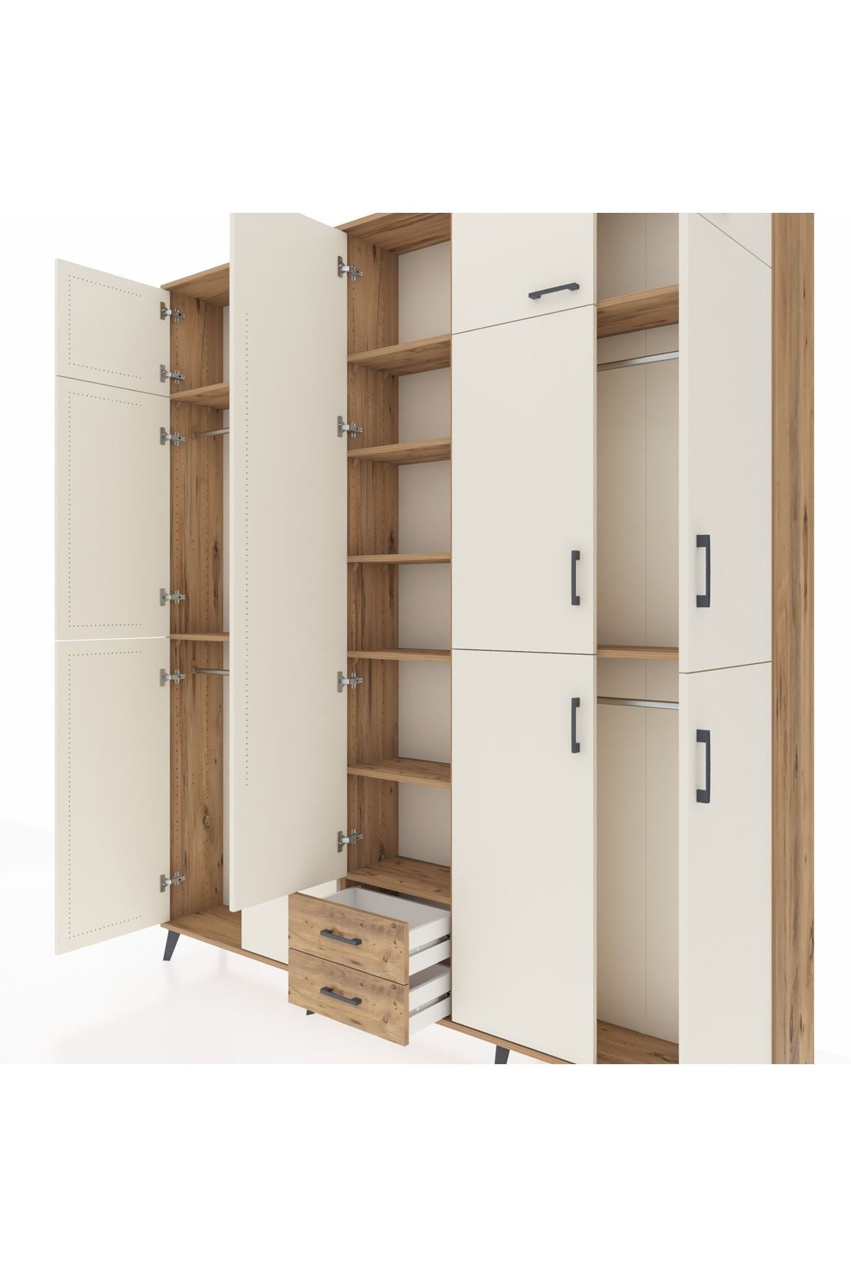 Arges Dolap 10 Raflı 2 Çekmeceli 4 Askılı 220x30x243 Çam-Aytaşı/Çam