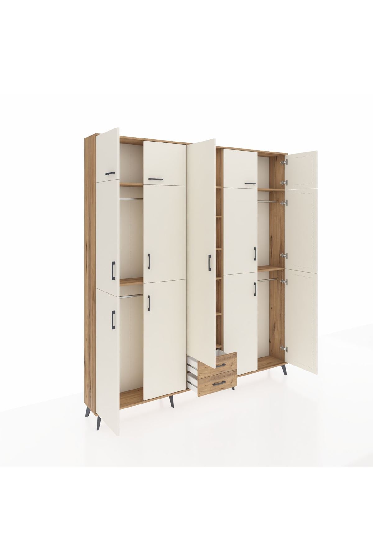 Arges Dolap 10 Raflı 2 Çekmeceli 4 Askılı 220x30x243 Çam-Aytaşı/Çam