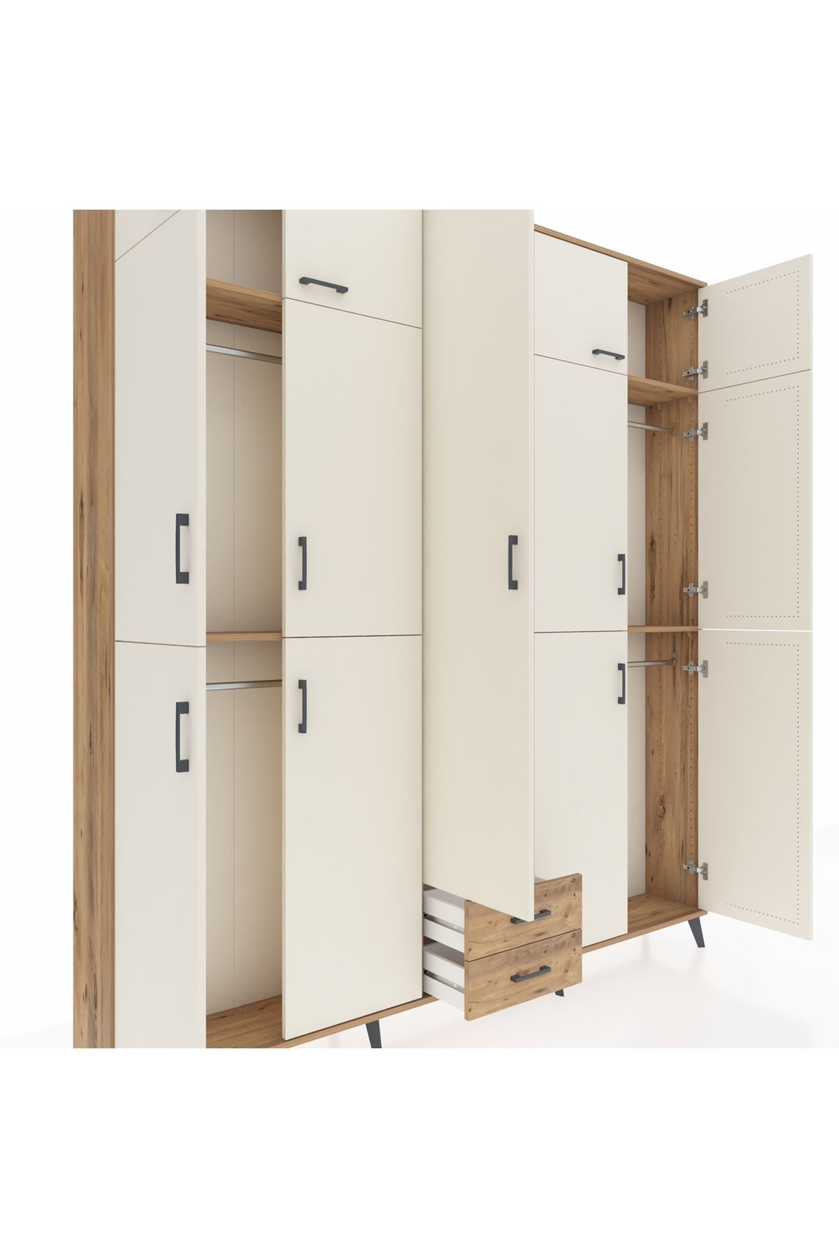 Arges Dolap 10 Raflı 2 Çekmeceli 4 Askılı 220x30x243 Çam-Aytaşı/Çam