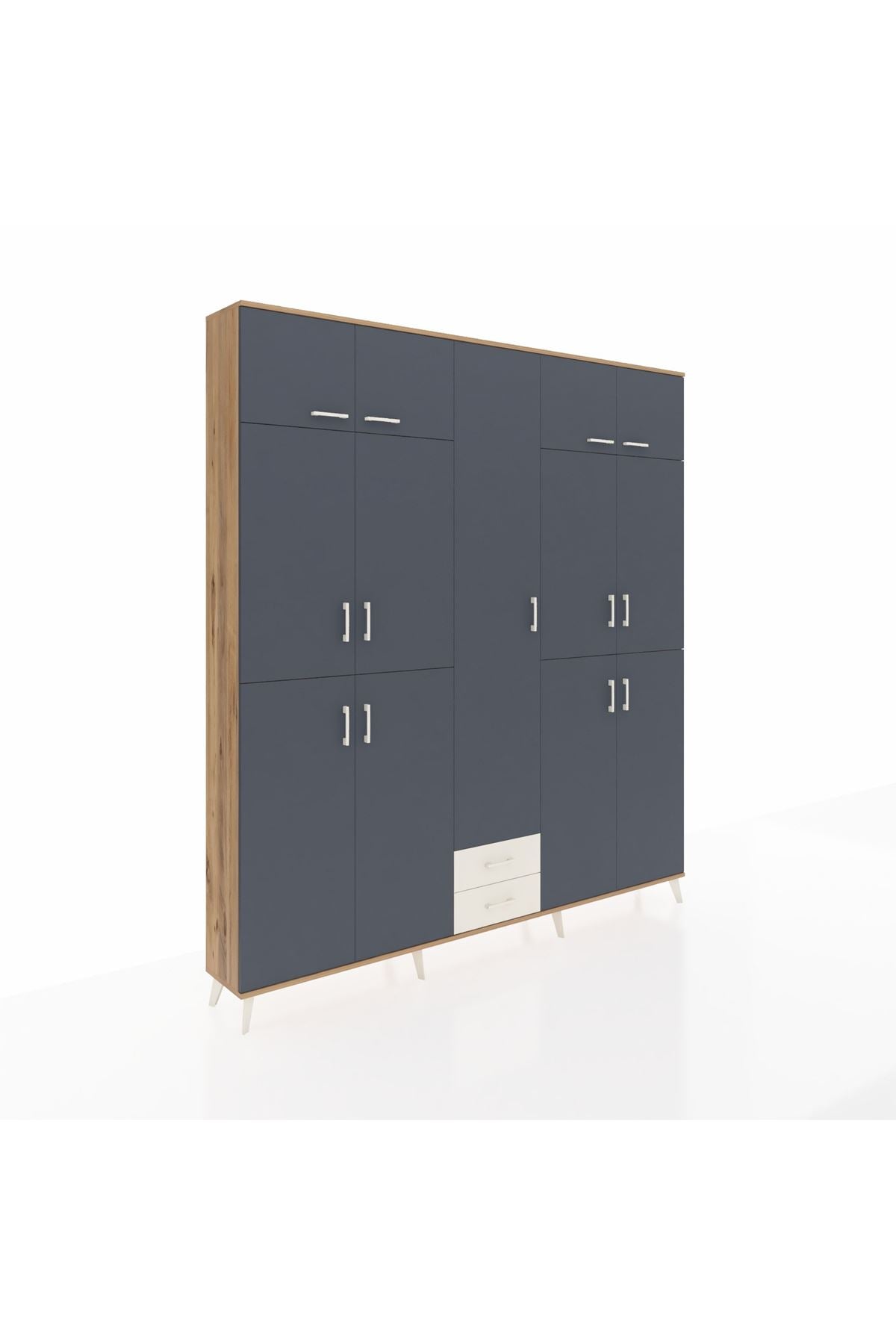 Arges Dolap 10 Raflı 2 Çekmeceli 4 Askılı 220x30x243 Çam-Antrasit/Aytaşı