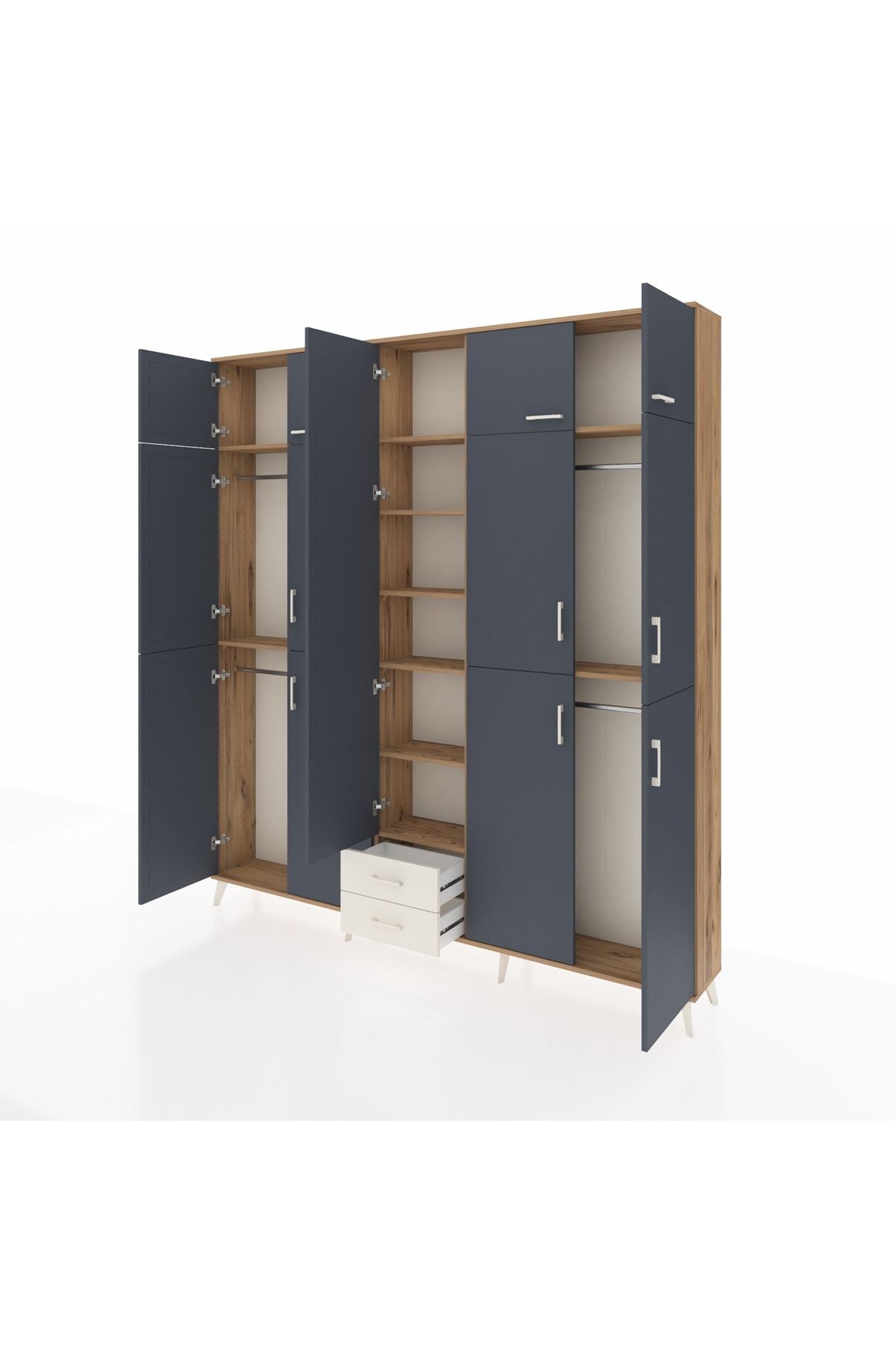 Arges Dolap 10 Raflı 2 Çekmeceli 4 Askılı 220x30x243 Çam-Antrasit/Aytaşı