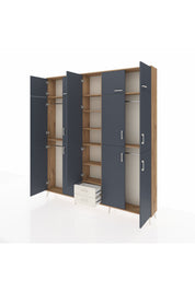 Arges Dolap 10 Raflı 2 Çekmeceli 4 Askılı 220x30x243 Çam-Antrasit/Aytaşı