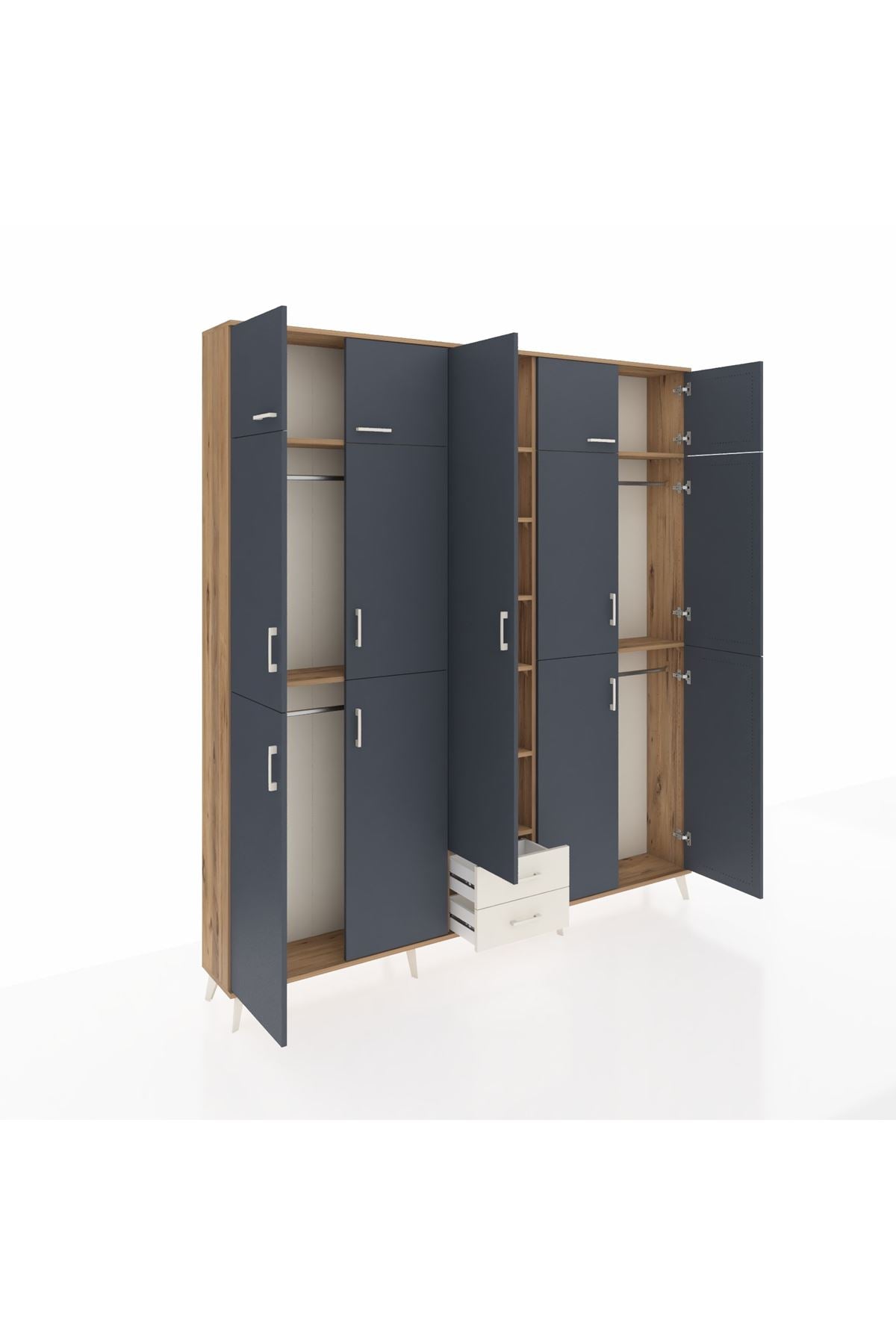 Arges Dolap 10 Raflı 2 Çekmeceli 4 Askılı 220x30x243 Çam-Antrasit/Aytaşı