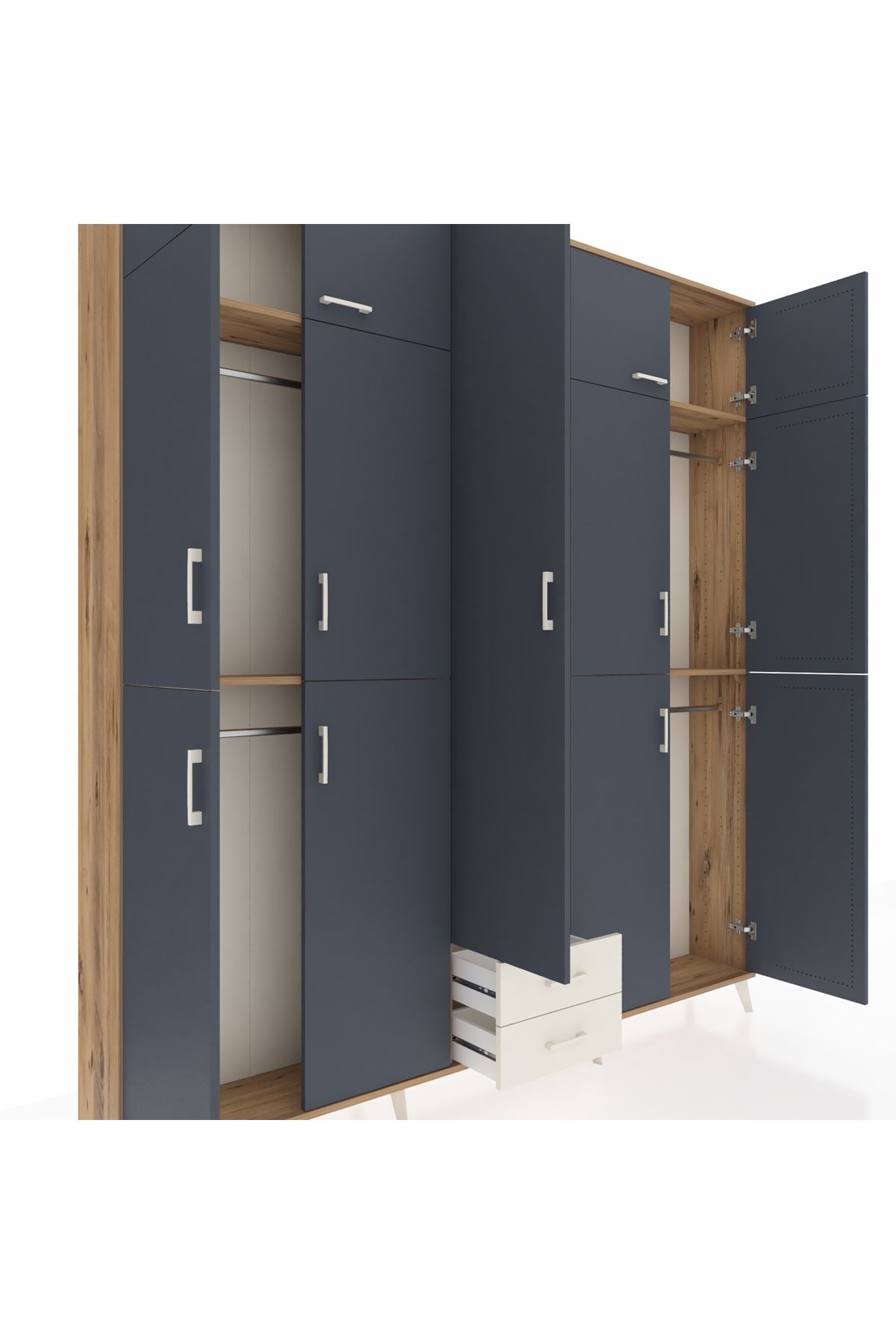 Arges Dolap 10 Raflı 2 Çekmeceli 4 Askılı 220x30x243 Çam-Antrasit/Aytaşı