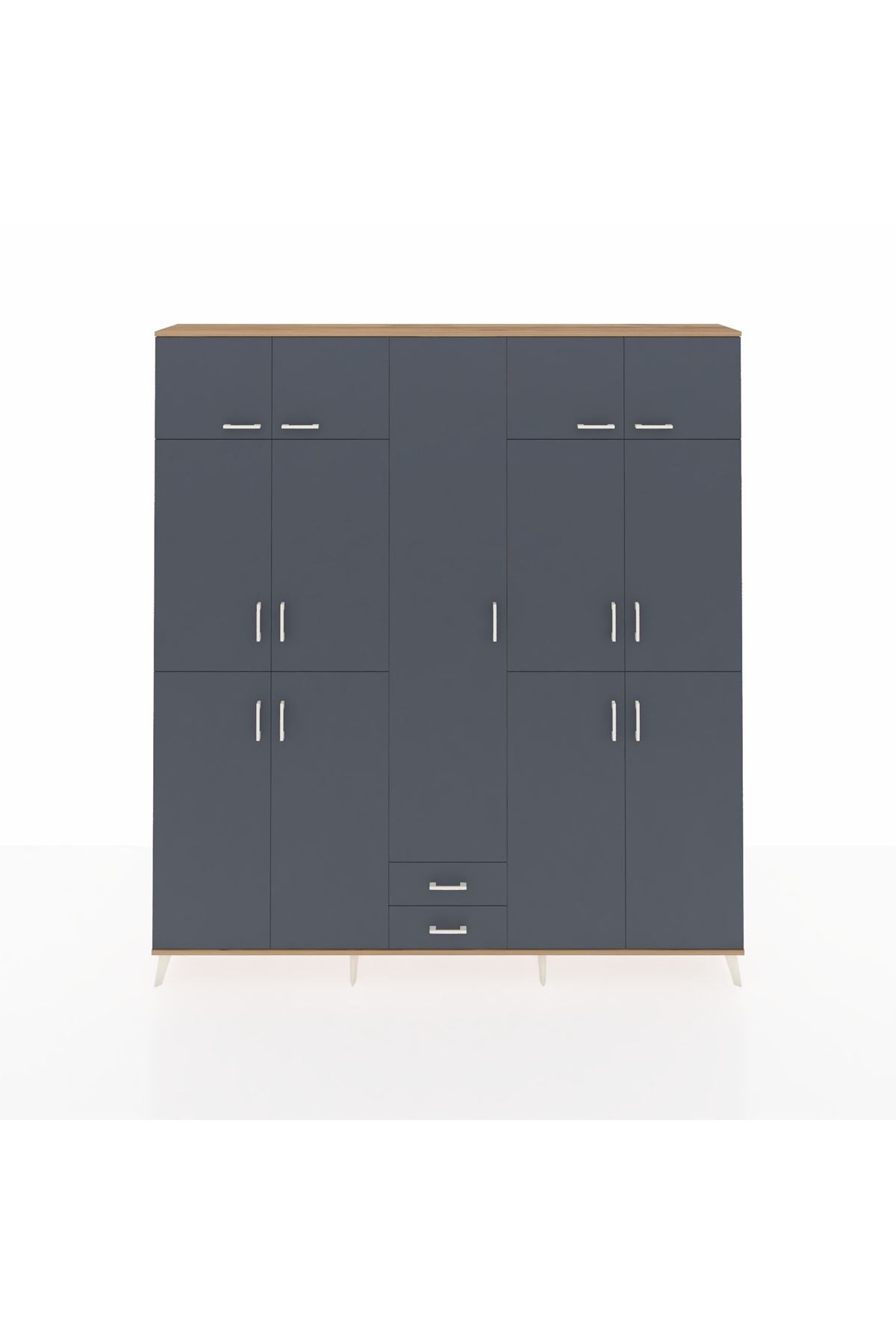 Arges Gardrop 10 Raflı 2 Çekmeceli 4 Askılı 220x30x243 Çam-Antrasit