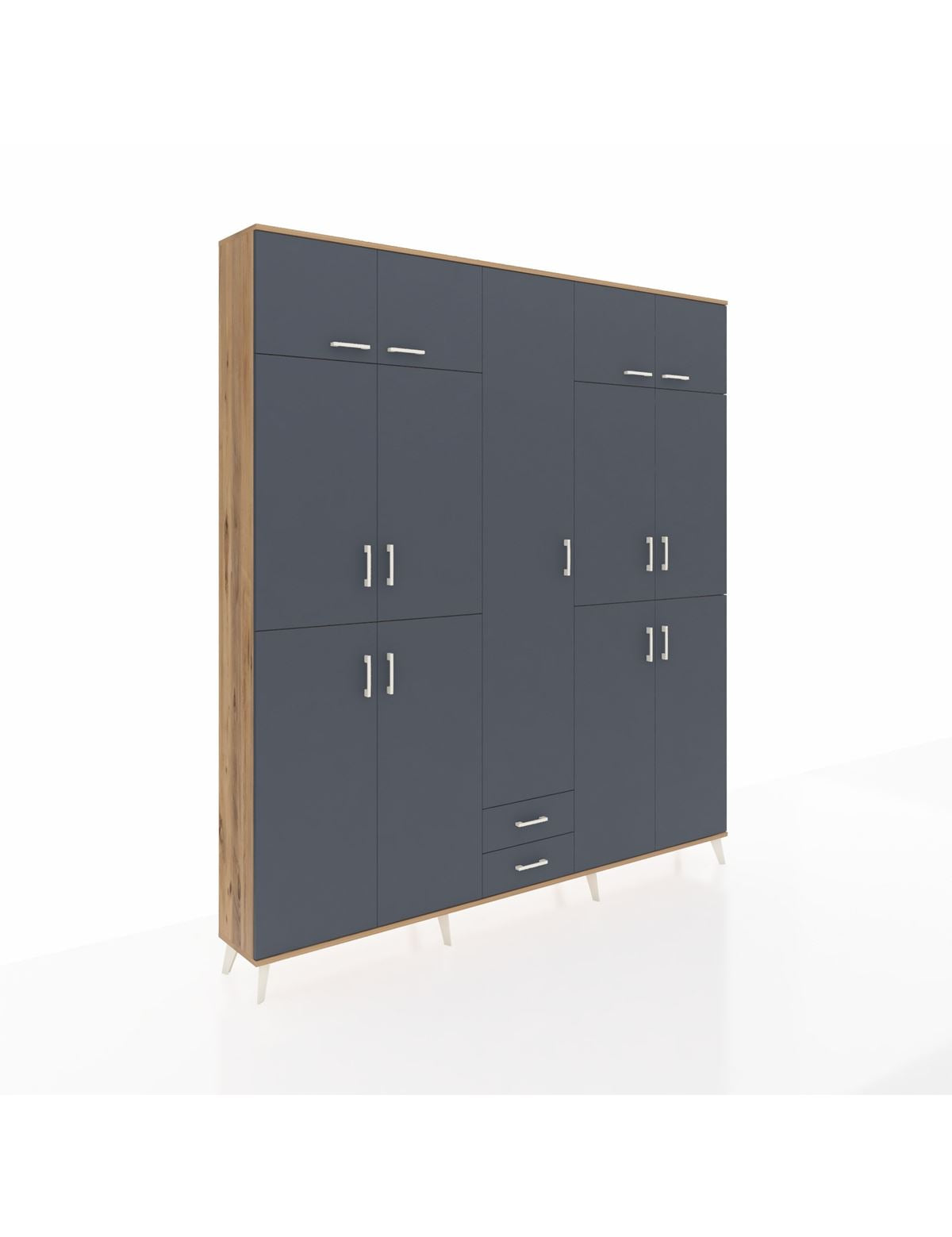 Arges Gardrop 10 Raflı 2 Çekmeceli 4 Askılı 220x30x243 Çam-Antrasit