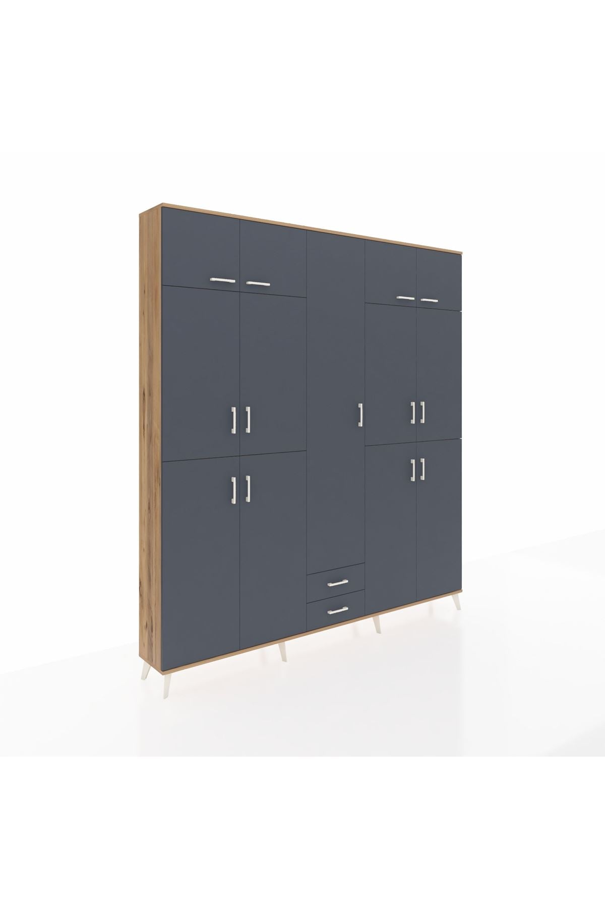 Arges Gardrop 10 Raflı 2 Çekmeceli 4 Askılı 220x30x243 Çam-Antrasit