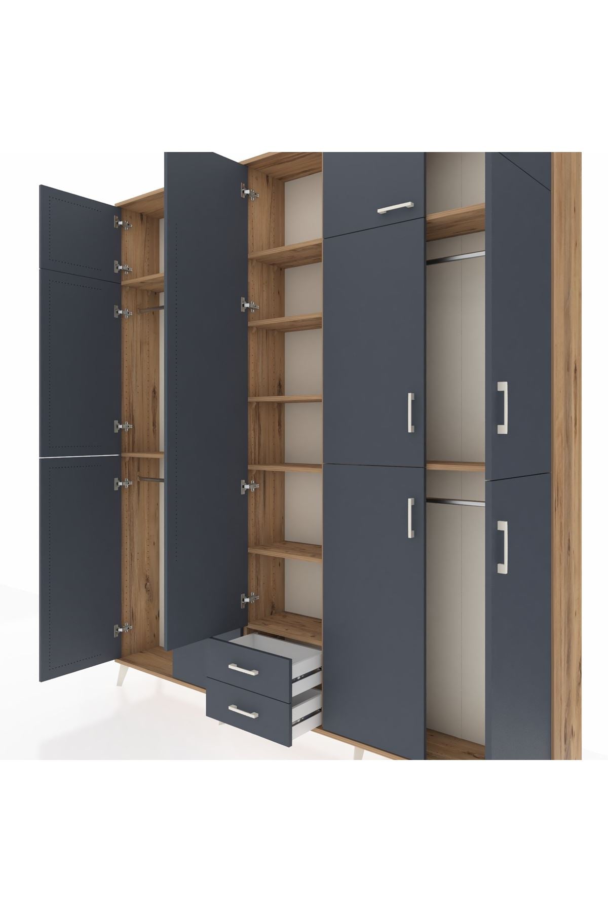 Arges Gardrop 10 Raflı 2 Çekmeceli 4 Askılı 220x30x243 Çam-Antrasit