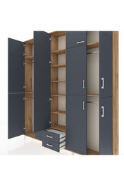 Arges Gardrop 10 Raflı 2 Çekmeceli 4 Askılı 220x30x243 Çam-Antrasit