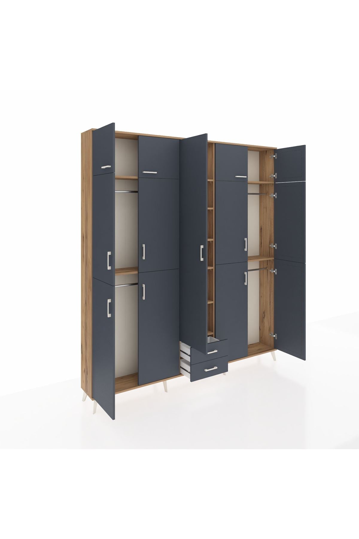 Arges Gardrop 10 Raflı 2 Çekmeceli 4 Askılı 220x30x243 Çam-Antrasit