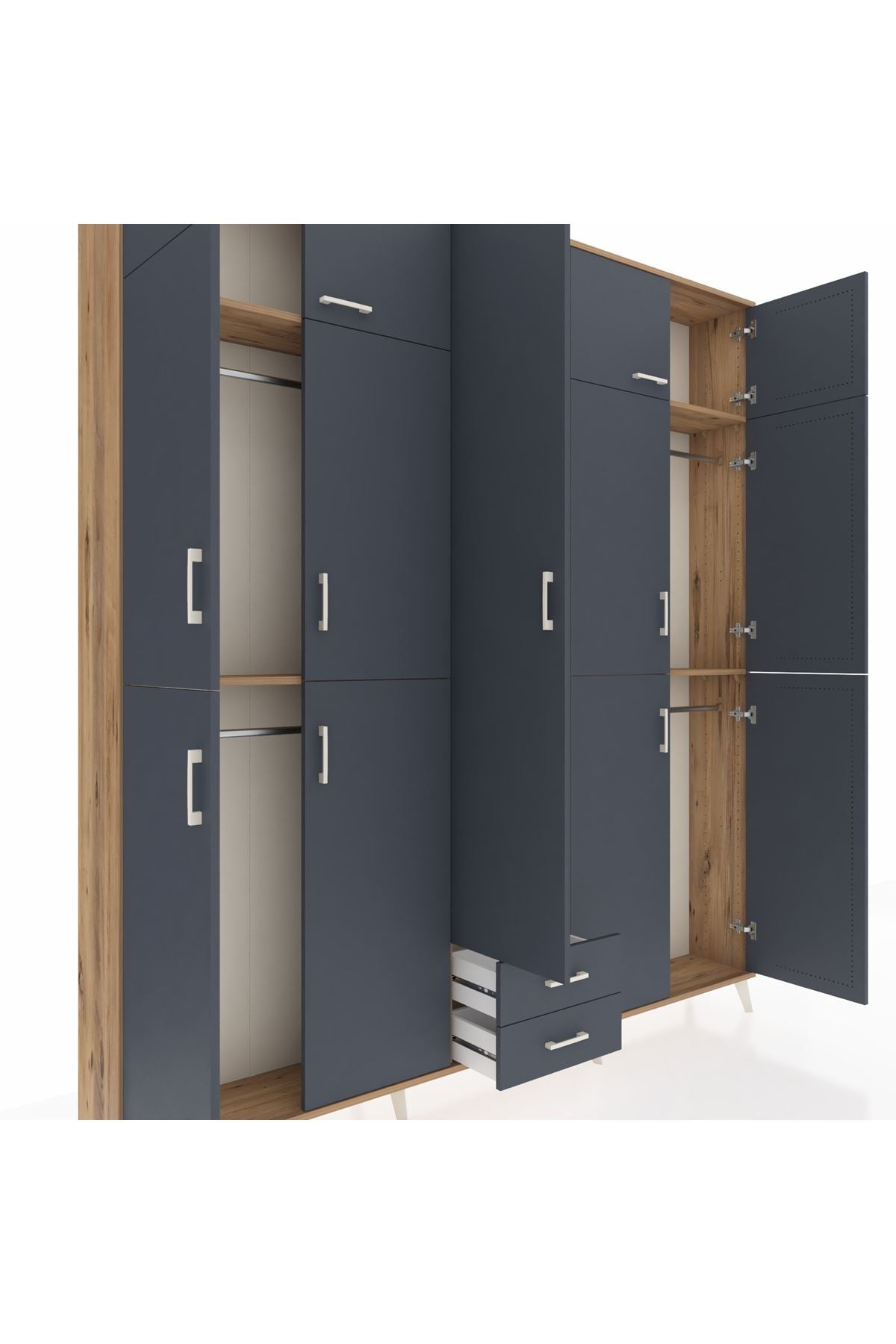 Arges Gardrop 10 Raflı 2 Çekmeceli 4 Askılı 220x30x243 Çam-Antrasit