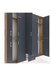 Arges Gardrop 10 Raflı 2 Çekmeceli 4 Askılı 220x30x243 Çam-Antrasit