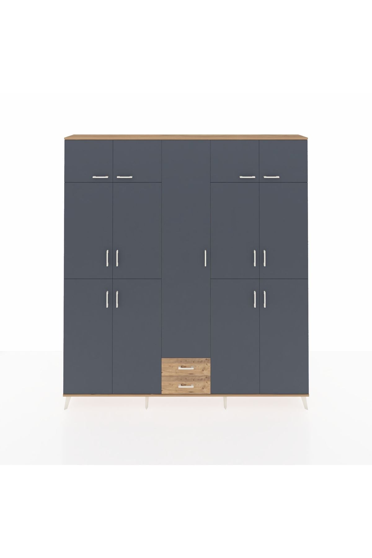 Arges Dolap 10 Raflı 2 Çekmeceli 4 Askılı 220x30x243 Çam-Antrasit/Çam