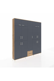 Arges Dolap 10 Raflı 2 Çekmeceli 4 Askılı 220x30x243 Çam-Antrasit/Çam