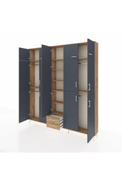 Arges Dolap 10 Raflı 2 Çekmeceli 4 Askılı 220x30x243 Çam-Antrasit/Çam