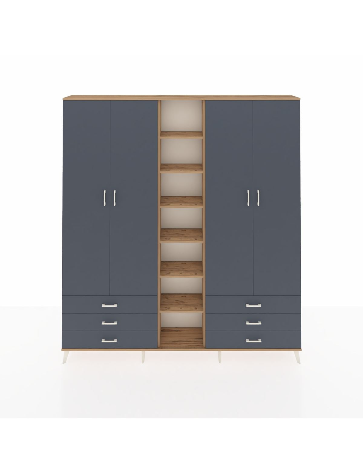 Arges Gardrop 13 Raflı 6 Çekmeceli 2 Askılı 220x30x243 Çam-Antrasit