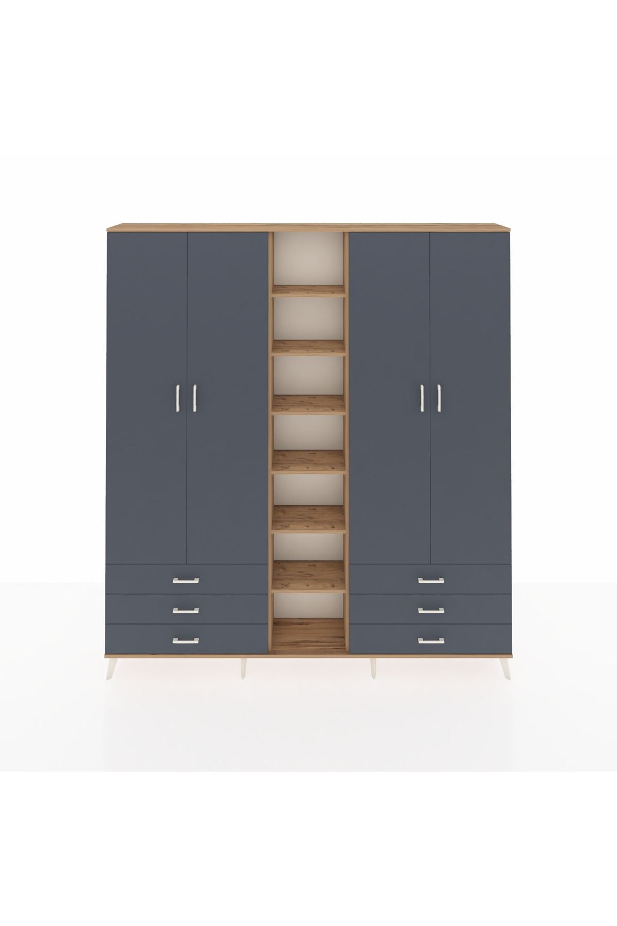 Arges Gardrop 13 Raflı 6 Çekmeceli 2 Askılı 220x30x243 Çam-Antrasit