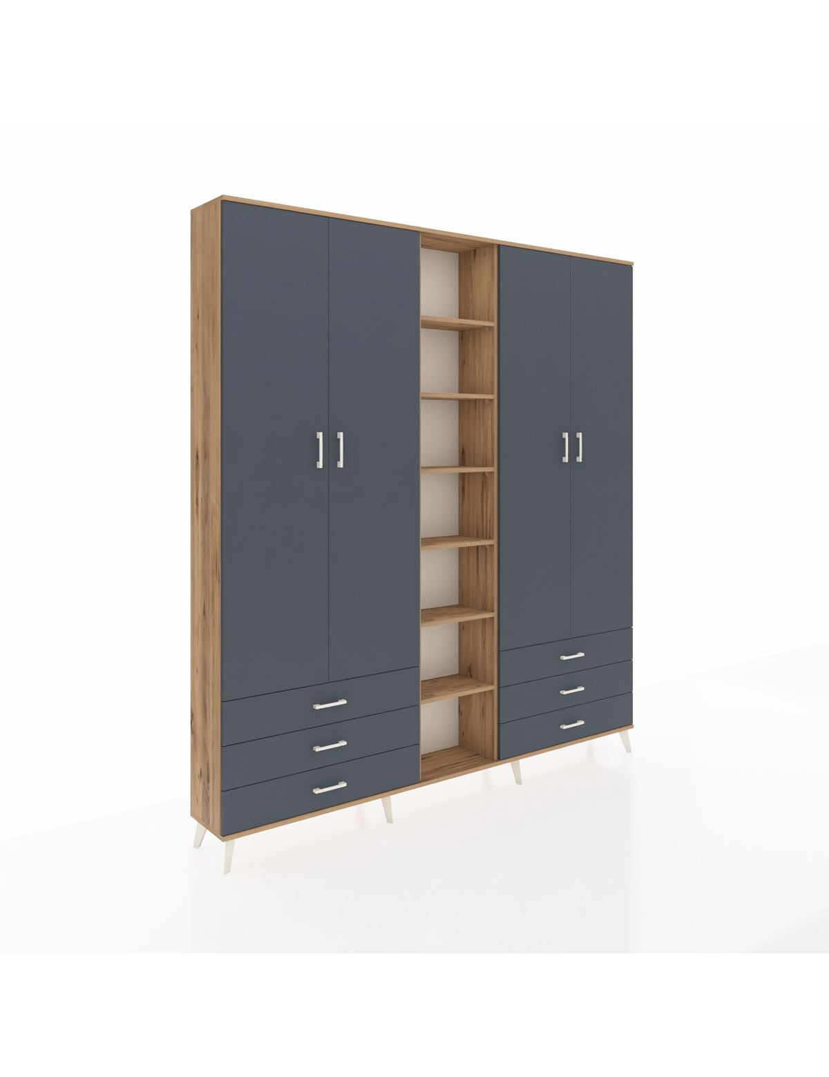 Arges Gardrop 13 Raflı 6 Çekmeceli 2 Askılı 220x30x243 Çam-Antrasit