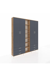 Arges Gardrop 13 Raflı 6 Çekmeceli 2 Askılı 220x30x243 Çam-Antrasit