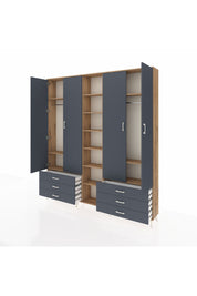 Arges Gardrop 13 Raflı 6 Çekmeceli 2 Askılı 220x30x243 Çam-Antrasit