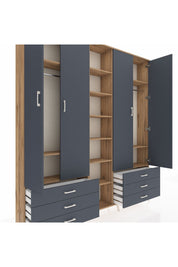 Arges Gardrop 13 Raflı 6 Çekmeceli 2 Askılı 220x30x243 Çam-Antrasit